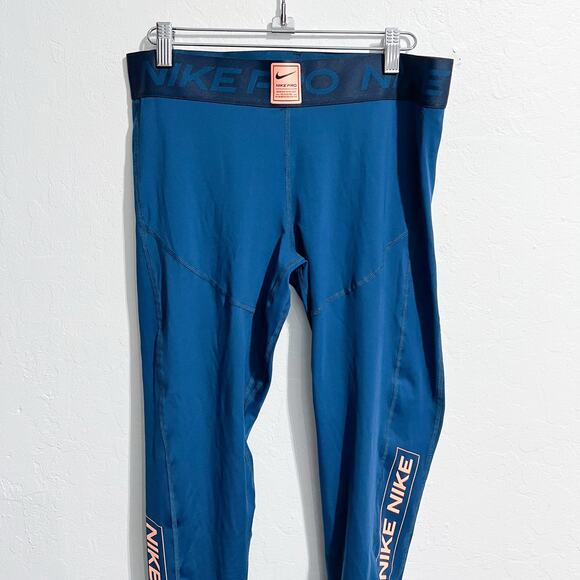 Nike Pro Leggings Womens Large Pants Blue Orange Performance Active Running - Picture 2 of 9
